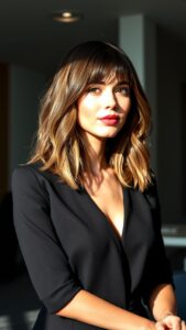 Coupe mi-long dégradé effilé avec frange